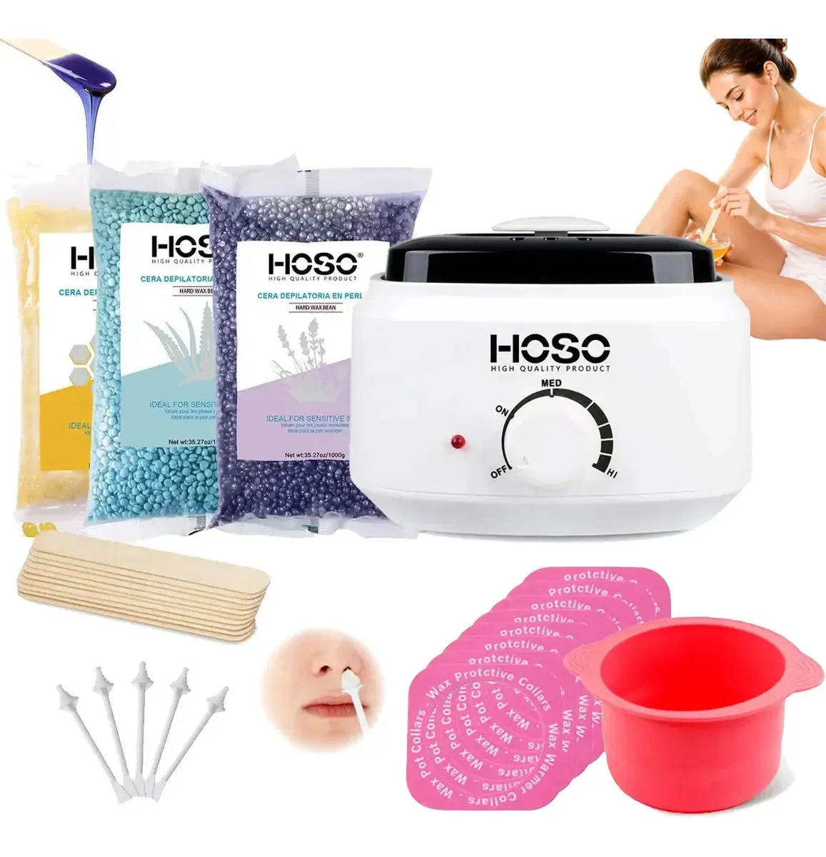 HOSO HS-LM-01 Kit de Depilación con Calentador de Cera Regulable