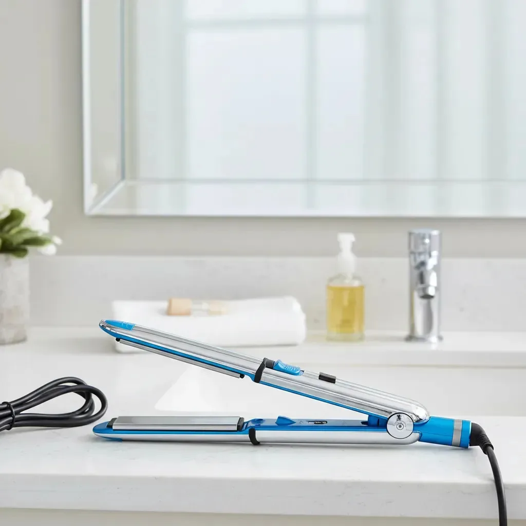 Plancha de cabello Frigga FA-1077 plateada y azul