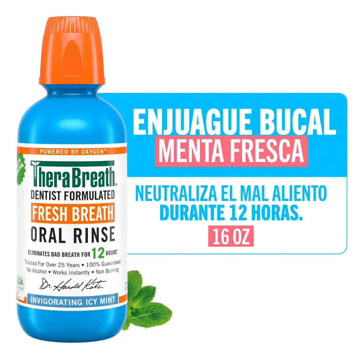 TheraBreath Enjuague Bucal sin Alcohol Menta Fresca (473 ml)
