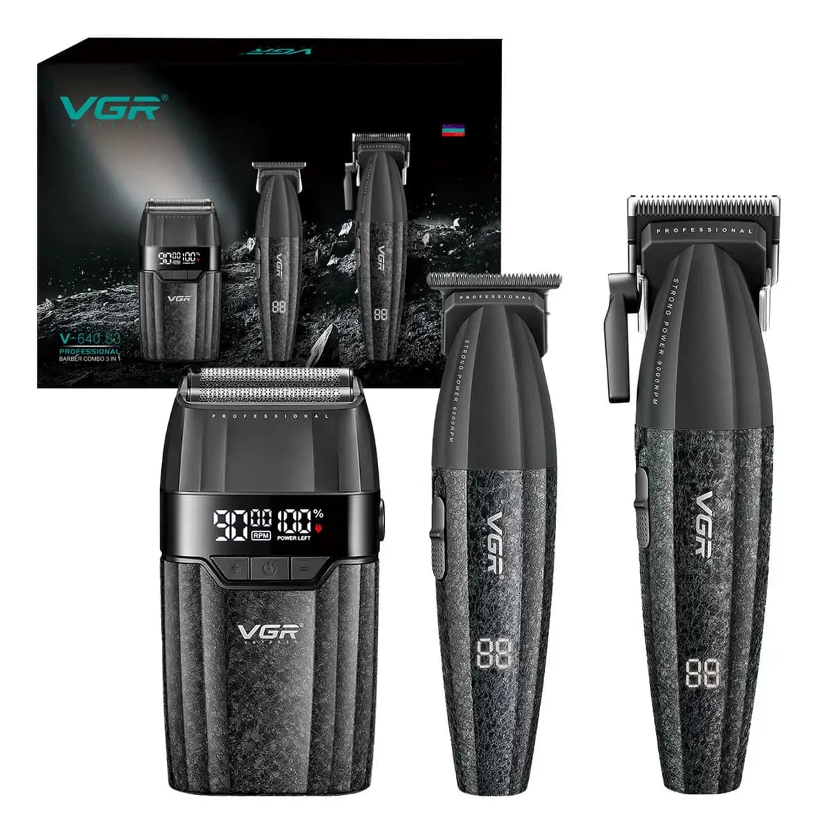 VGR V-640 Barber Combo set 3 en 1 cortadora, patillera y afeitadora inalámbricas