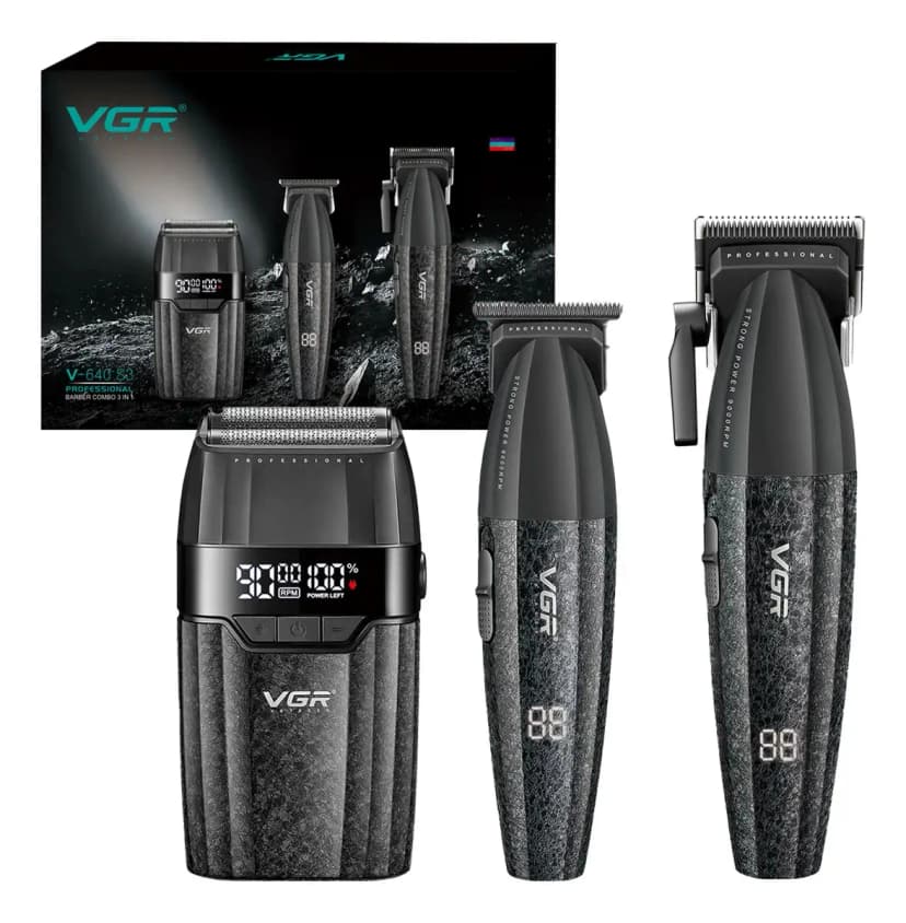 VGR V-640 Barber Combo set 3 en 1 cortadora, patillera y afeitadora inalámbricas